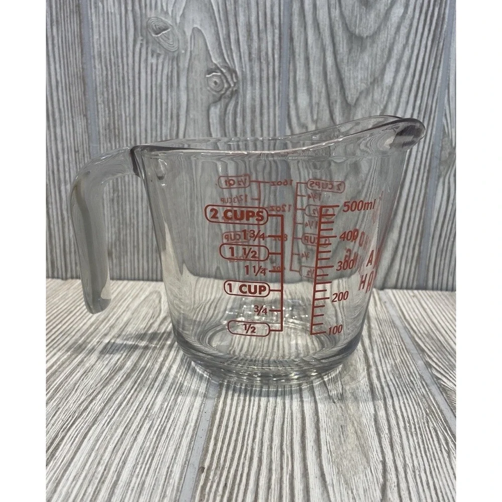 Anchor Hocking 2 Cup Glass Measuring Red Markings Clear USA Made Microwave Safe